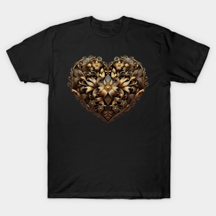 Romantic filigree gold heart. Valentines Day Love T-Shirt